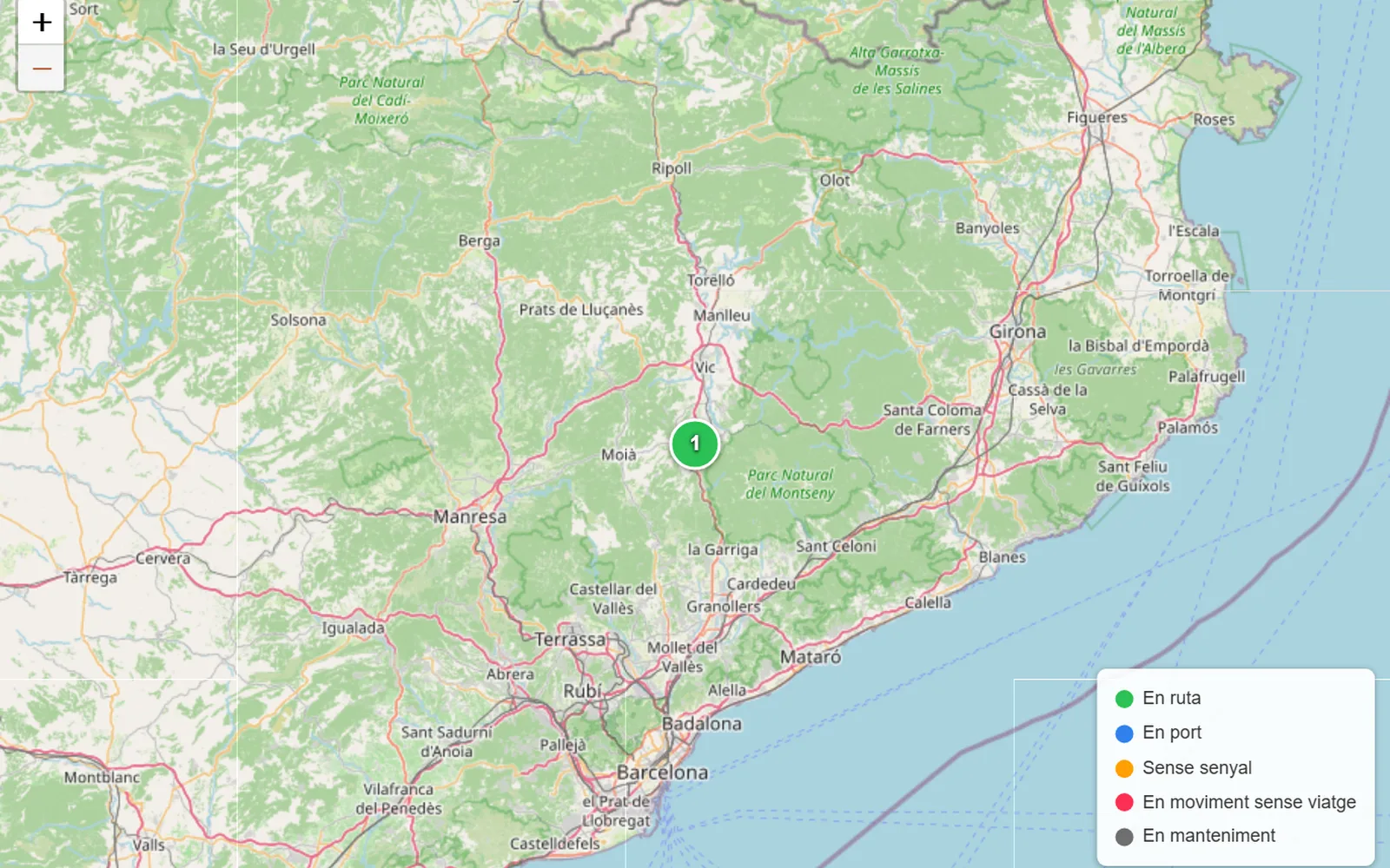 Mapa de NavigateClub con la posición GPS de la flota en tiempo real